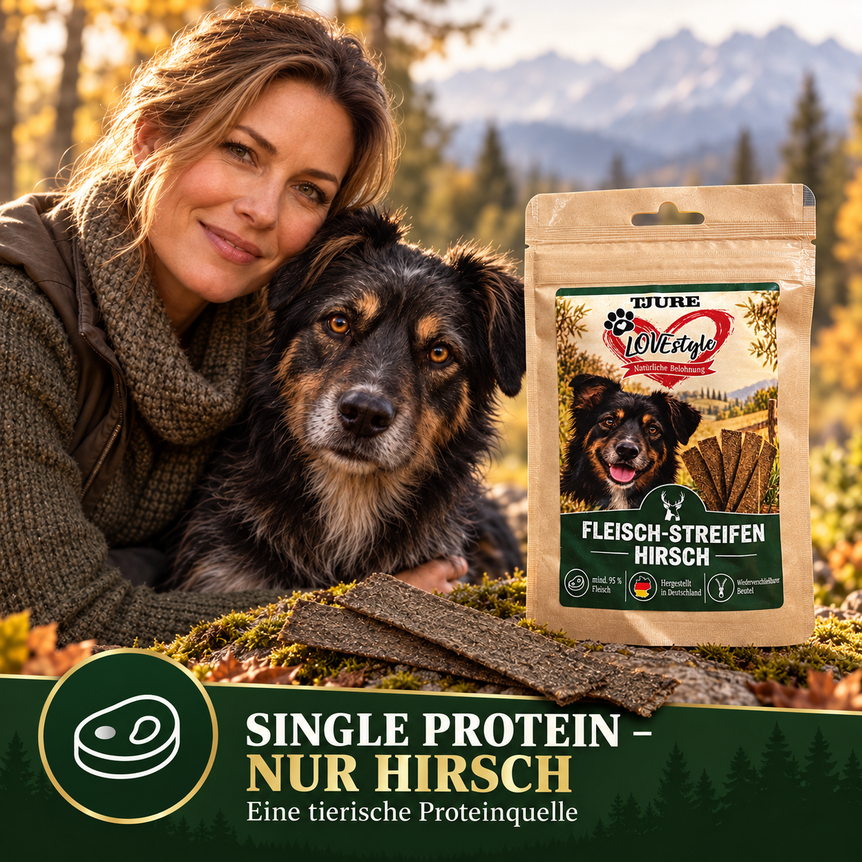 TJURE Lovestyle Fleisch-Streifen HIRSCH 65g.
