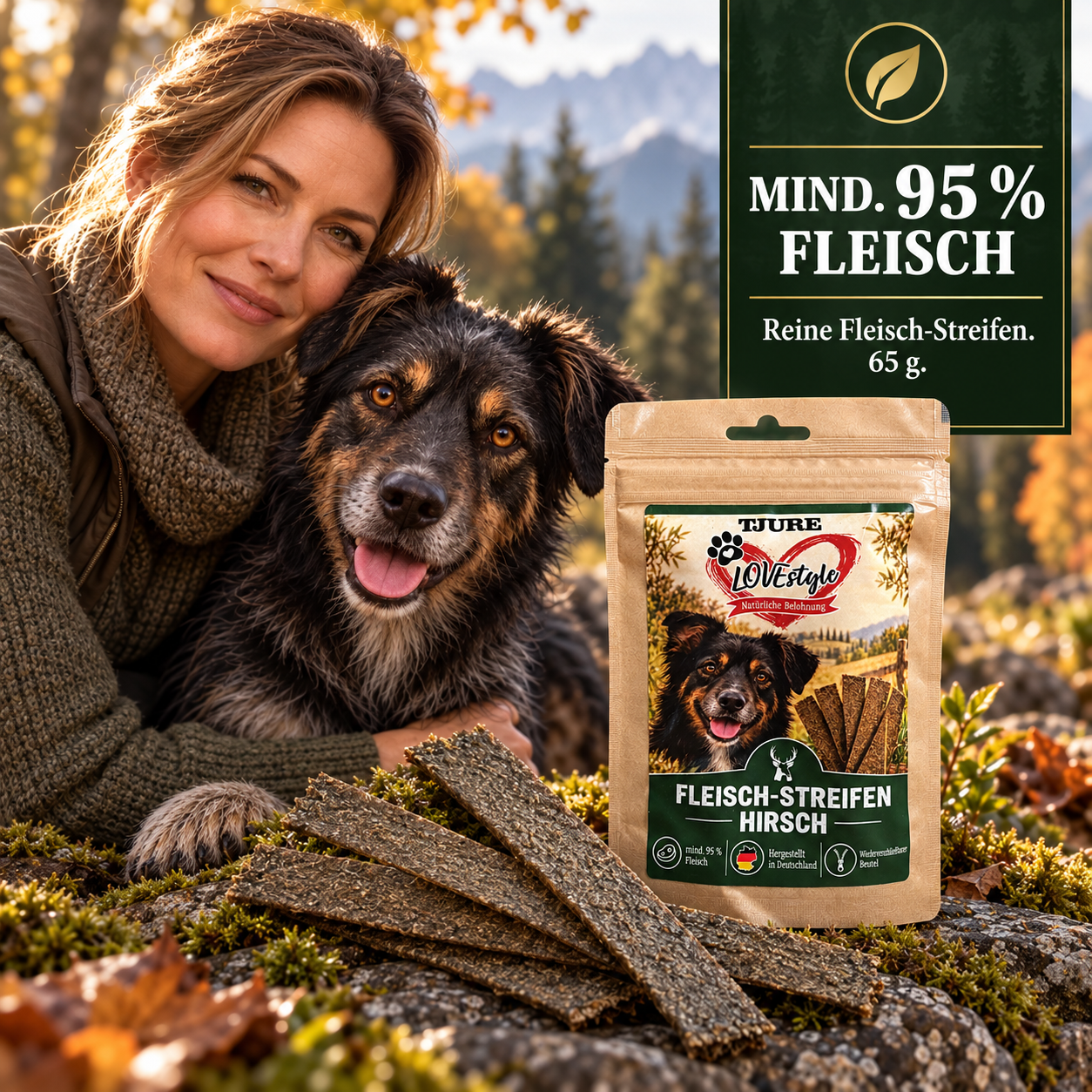 TJURE Lovestyle Fleisch-Streifen HIRSCH 65g.