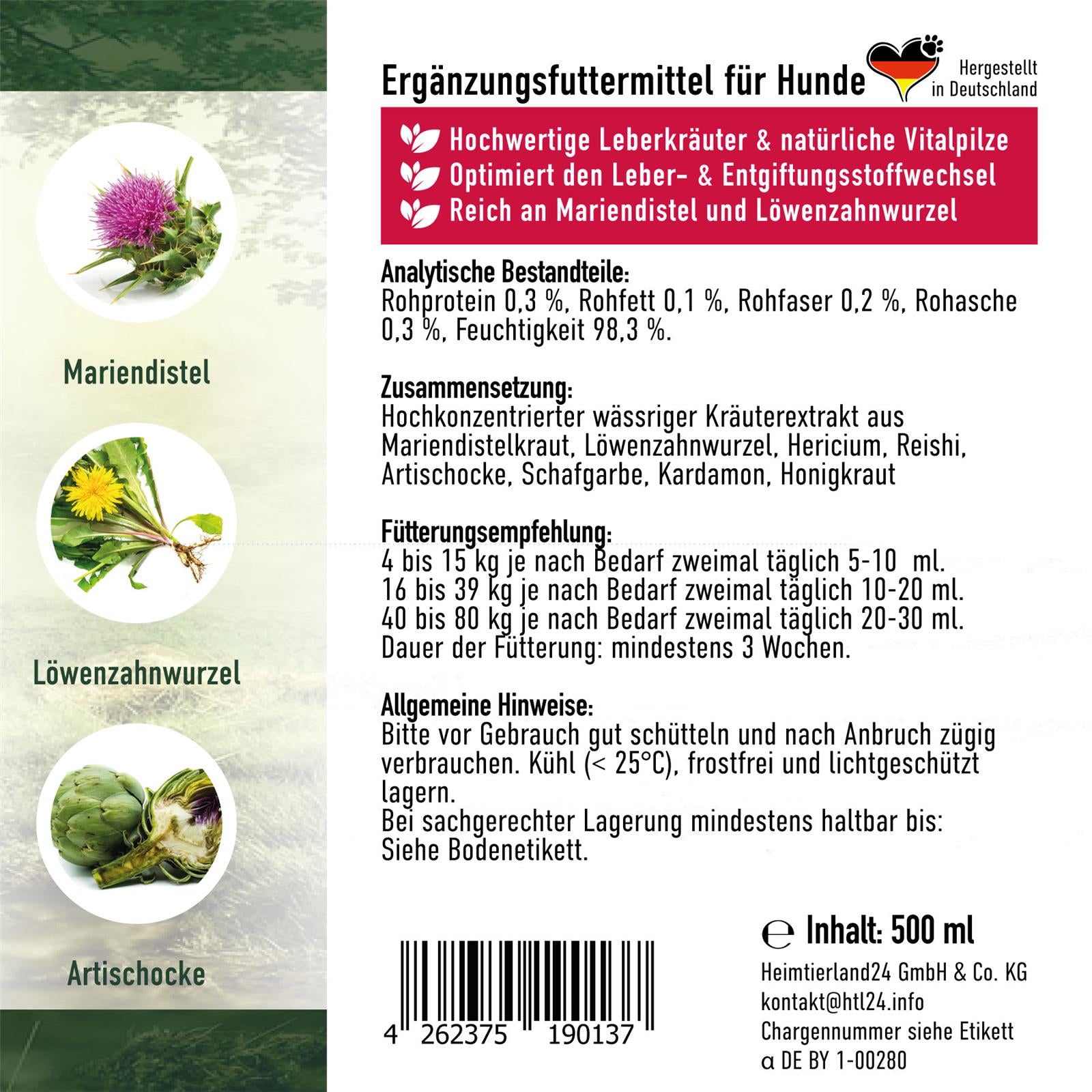 TJURE - Leber Liquid - 1000 ml | liefert deinem Hund wertvolle Bitterstoffe und Kräuter
