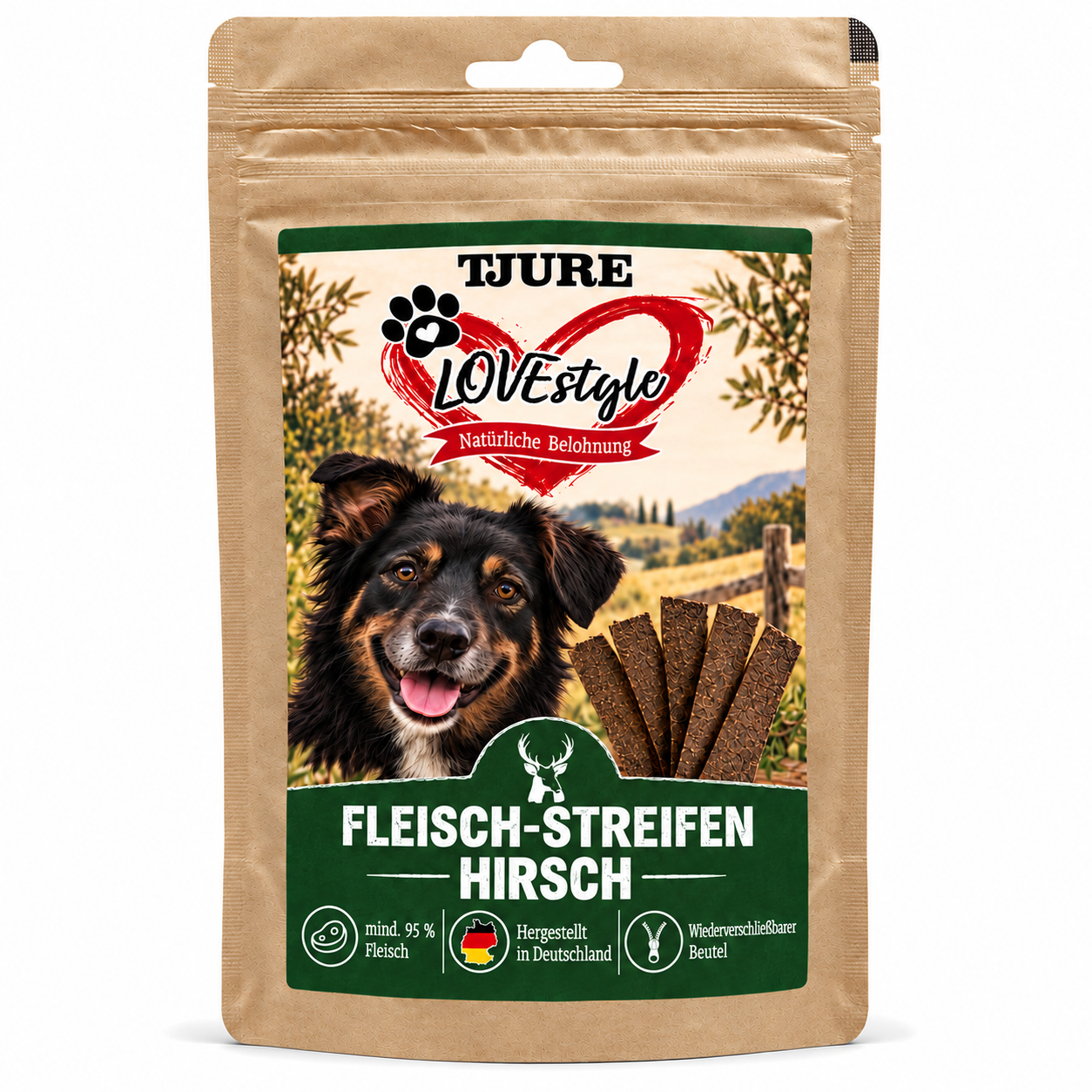 TJURE Lovestyle Fleisch-Streifen HIRSCH 65g.