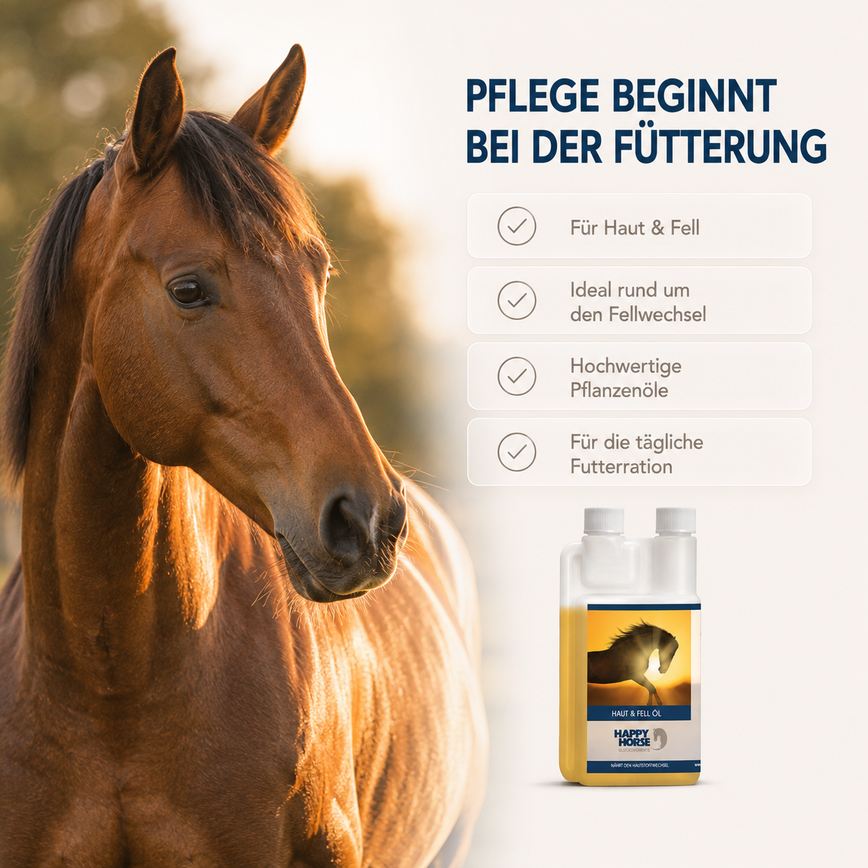 Aceite alimentario HAPPY HORSE para caballos, 500 ml