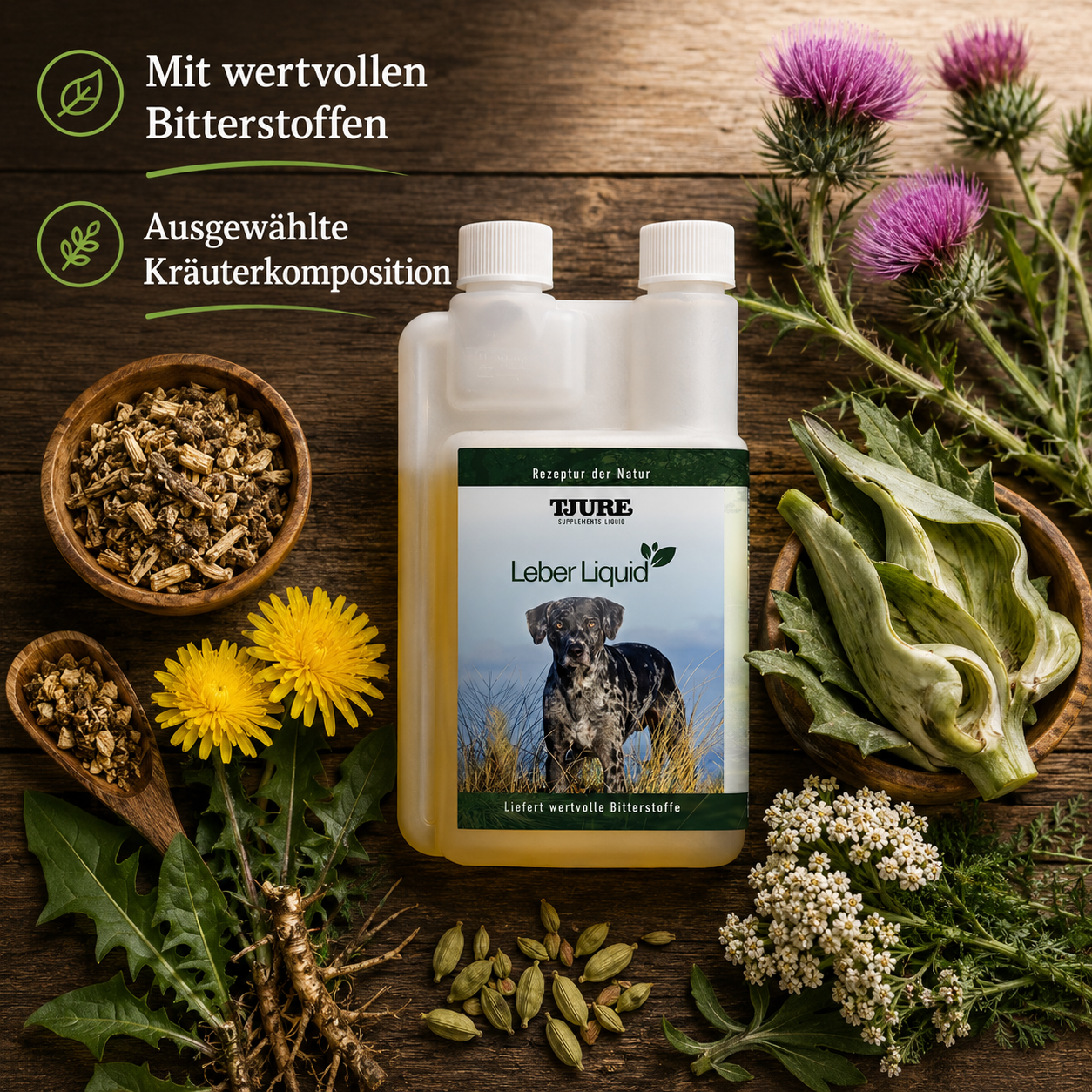 TJURE - Leber Liquid - 1000 ml | liefert deinem Hund wertvolle Bitterstoffe und Kräuter